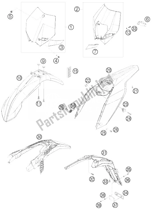 All parts for the Mask, Fenders of the KTM 250 XCF W South Africa 2010