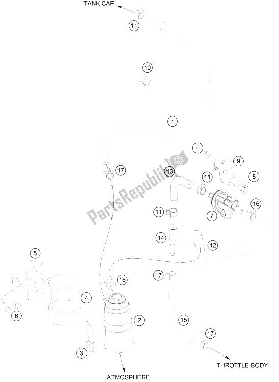 Toutes les pièces pour le Cartouche évaporative du KTM 200 Duke OR W O ABS B D 15 Asia 2015