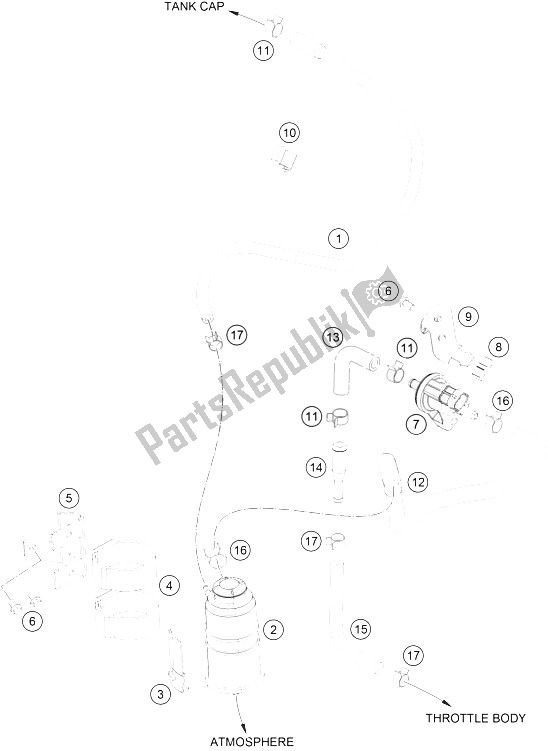 Todas las partes para Recipiente Evaporativo de KTM 200 Duke WH W O ABS B D 16 Asia 2016