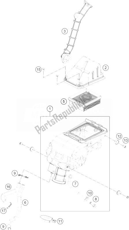 All parts for the Air Filter of the KTM 390 Duke White ABS BAJ DIR 13 Europe 2013