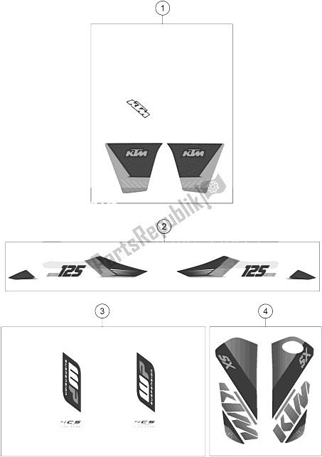 All parts for the Decal of the KTM 125 SX USA 2015