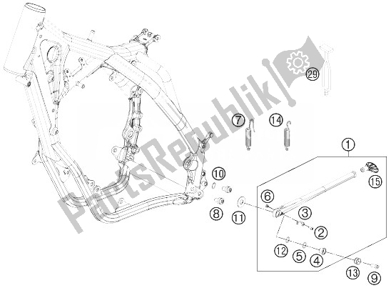 Alle onderdelen voor de Zij- / Middenstandaard van de KTM 200 XC W USA 2013