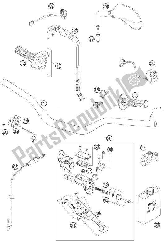 All parts for the Handlebar, Controls of the KTM 450 EXC USA 2007