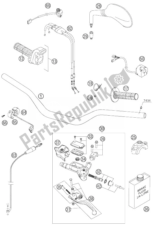 All parts for the Handlebar, Controls of the KTM 525 EXC USA 2007