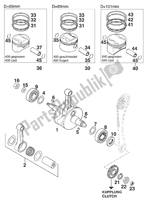 All parts for the Crankshaft - Piston of the KTM 640 LC E Australia 2000