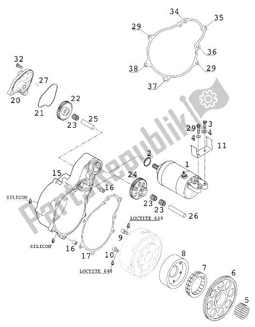 Todas as partes de Arranque Elétrico Lc4 do KTM 640 Duke II Lime United Kingdom 2001