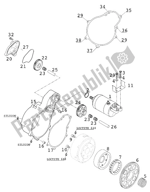 All parts for the Electric Starter Lc4 of the KTM 640 Duke II Lime United Kingdom 2001