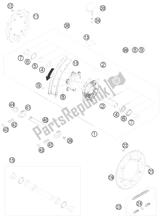 All parts for the Rear Wheel of the KTM 200 EXC Europe 2008