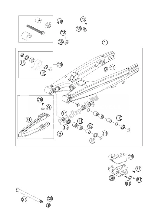 All parts for the Swingarm of the KTM 450 SMR Europe 2007