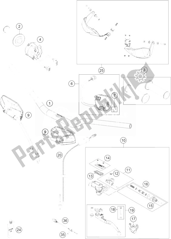 All parts for the Handlebar, Controls of the KTM 1190 Adventure ABS Grey Australia 2014