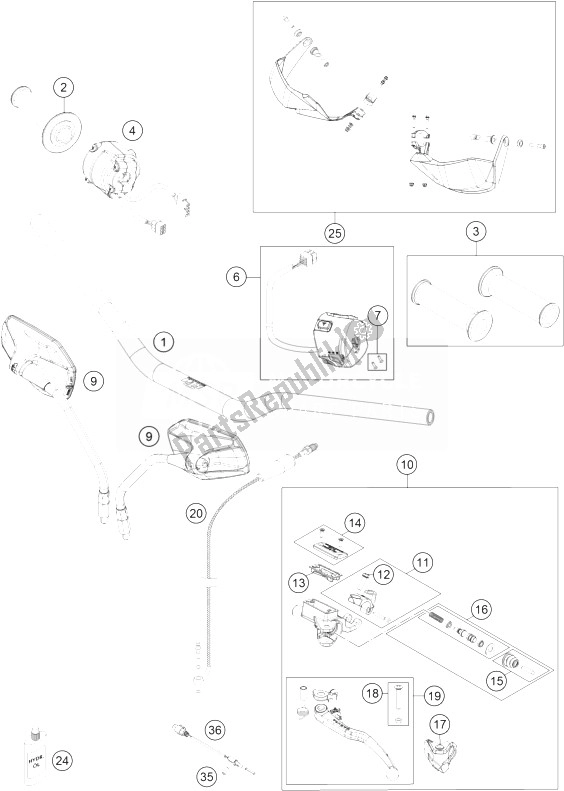 All parts for the Handlebar, Controls of the KTM 1190 Adventure ABS Grey Japan 2014