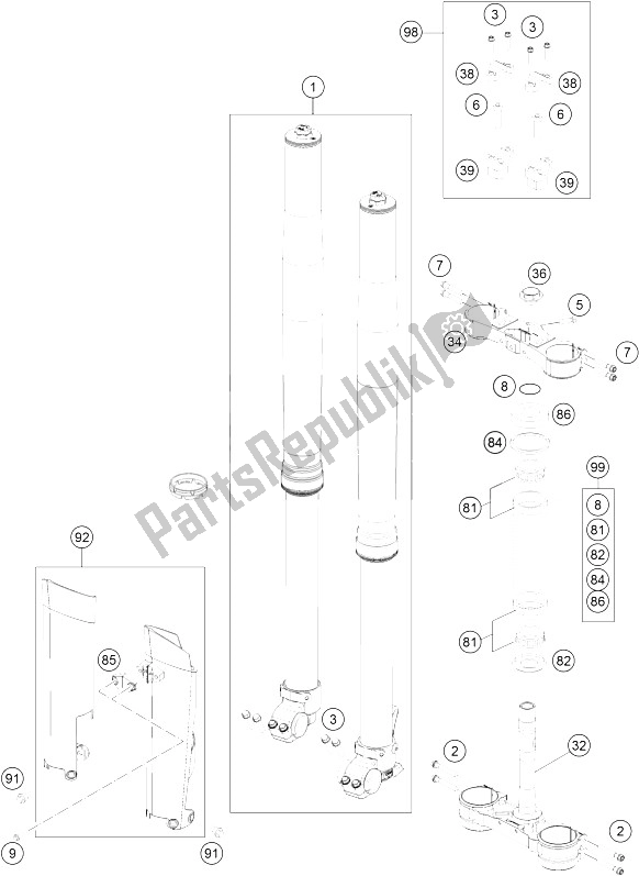 All parts for the Front Fork, Triple Clamp of the KTM 250 EXC F Factory Edition Europe 2015