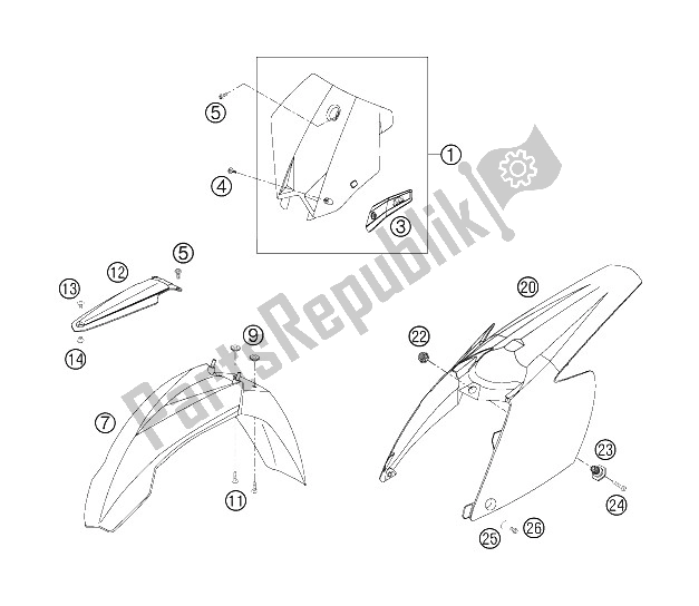 All parts for the Mask, Fenders of the KTM 250 XC USA 2006