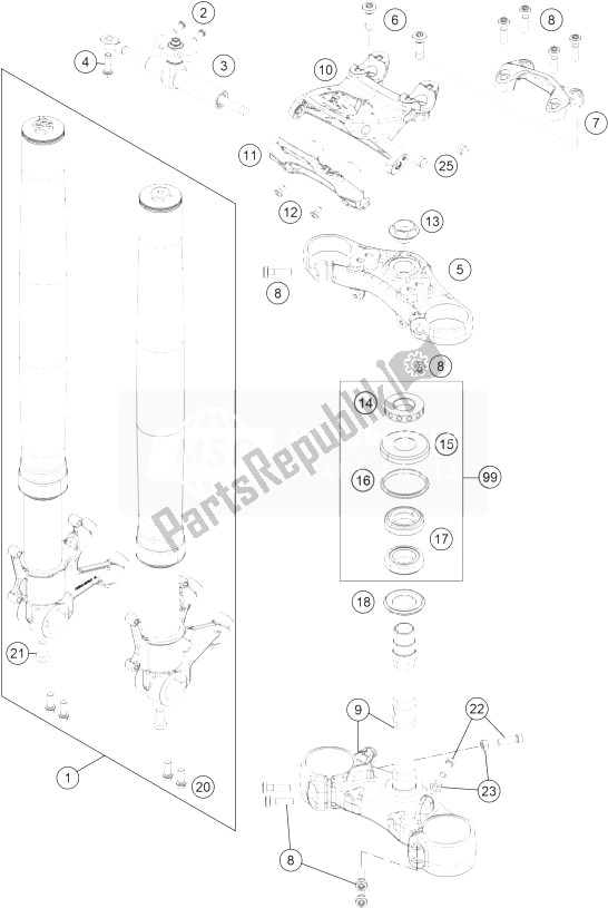 Toutes les pièces pour le Fourche Avant, Triple Serrage du KTM 1290 Superduke R Black ABS 14 France 2014