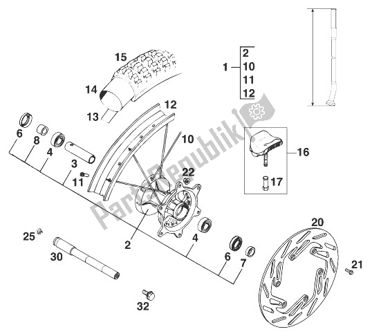 Toutes les pièces pour le Roue Avant 125-380 Sx '98 du KTM 125 SX 98 USA 1998