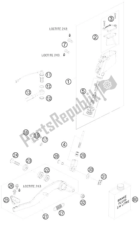 Tutte le parti per il Controllo Del Freno Posteriore del KTM 950 Super Enduro Erzberg 08 Europe 2008