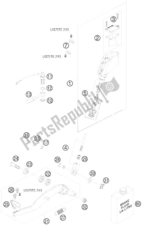 Todas as partes de Controle De Freio Traseiro do KTM 950 Super Enduro R Europe 2008