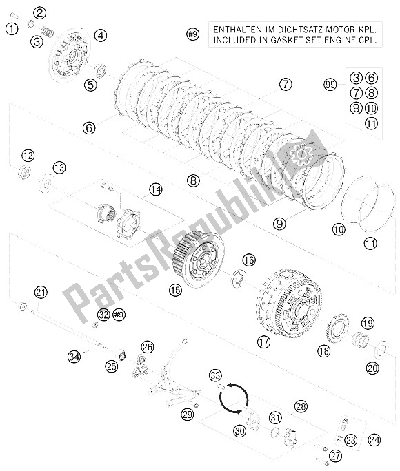 All parts for the Clutch of the KTM 1190 RC 8 Black USA 2009