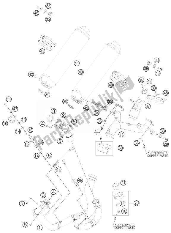 Tutte le parti per il Impianto Di Scarico del KTM 990 Supermoto T Black ABS USA 2013