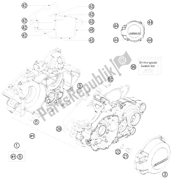 All parts for the Engine Case of the KTM 125 EXC Factory Edit Europe 2011