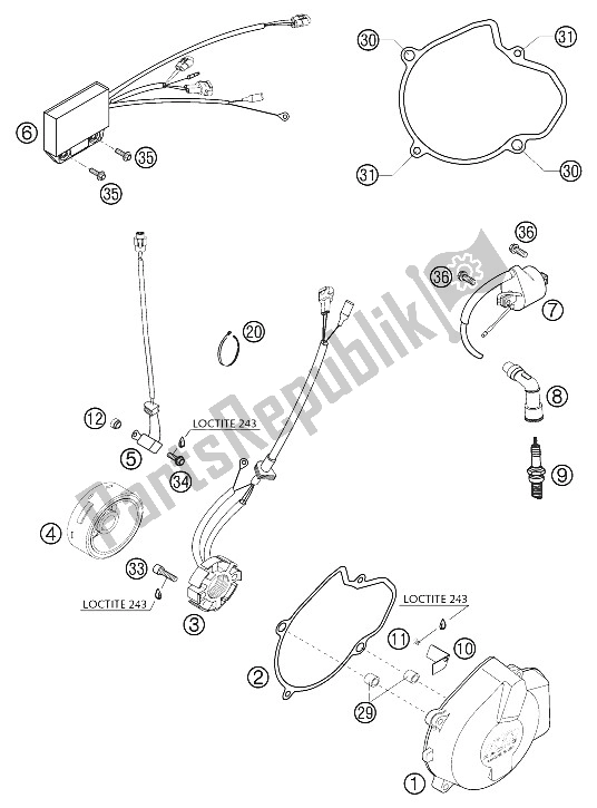 All parts for the Ignition System 400 Sx Racing of the KTM 400 SX Racing Europe 2002