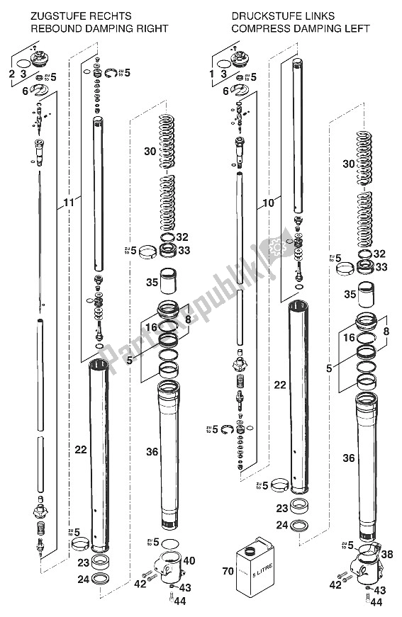 Tutte le parti per il Gambe Anteriori - Sospensione Sx, Sc '97 del KTM 400 Super Comp WP Europe 1997