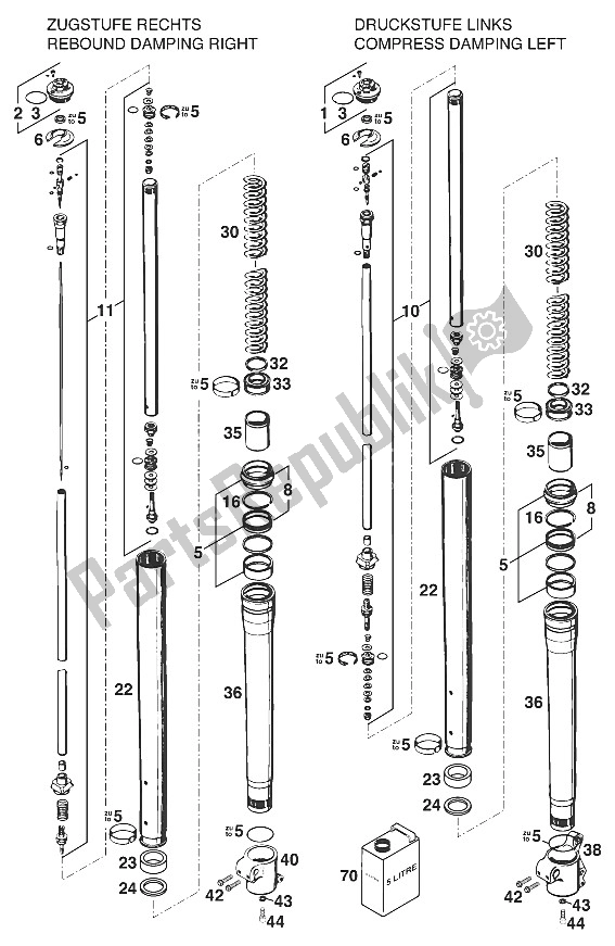 Tutte le parti per il Gambe Anteriori - Sospensione Sx, Sc '97 del KTM 620 SXC WP Europe 1997