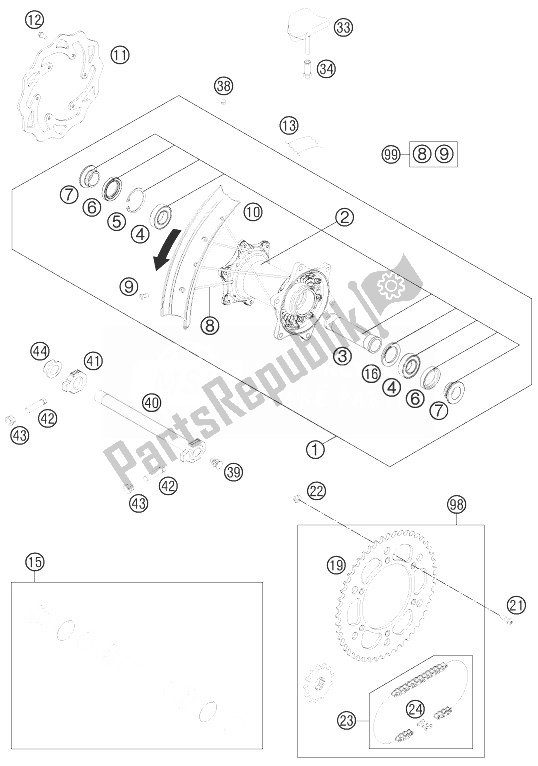 Todas as partes de Roda Traseira do KTM 250 XC F USA 2014