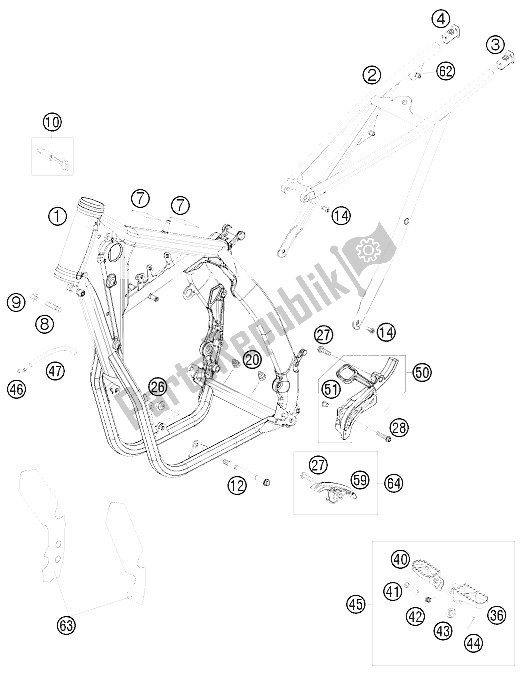 All parts for the Frame of the KTM 450 EXC R Australia United Kingdom 1 2008