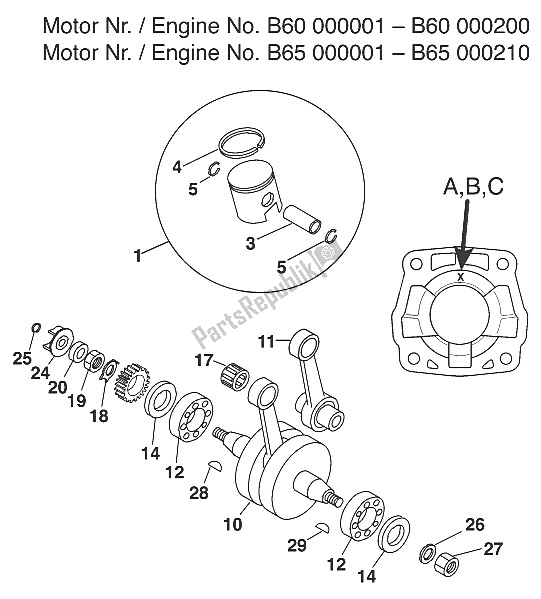 Tutte le parti per il Albero Motore - Pistone 60/65 '98 del KTM 65 SX Europe 600115 2001