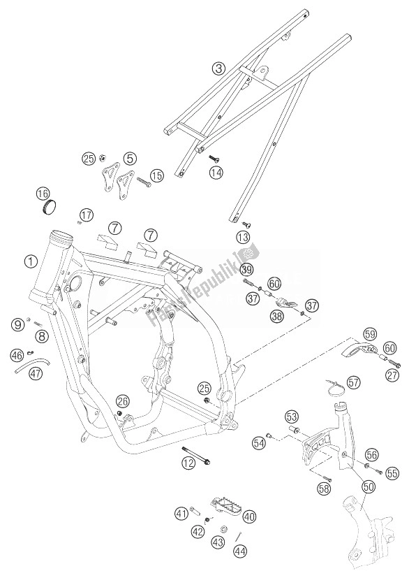 All parts for the Frame, Sub Frame 250 Sx of the KTM 250 SX Europe 2003