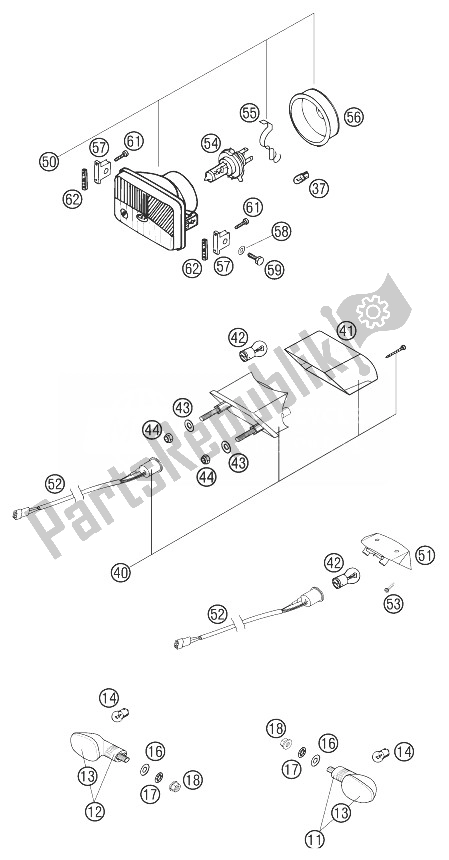 All parts for the Head Light, Taillight, Flasher of the KTM 250 EXC Racing Australia 2003