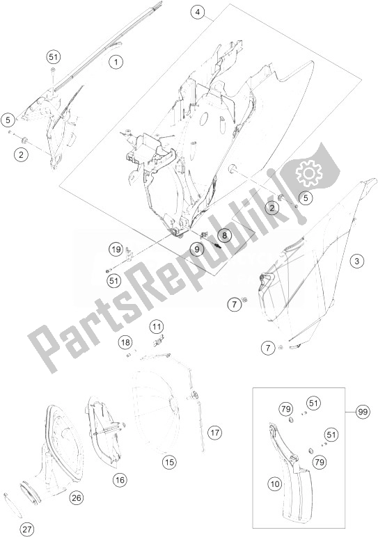 All parts for the Air Filter of the KTM 250 SX USA 2014