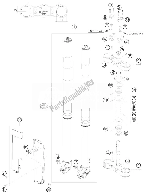 Tutte le parti per il Forcella Anteriore, Pinza Tripla del KTM 250 XCF W Champion Edit USA 2010