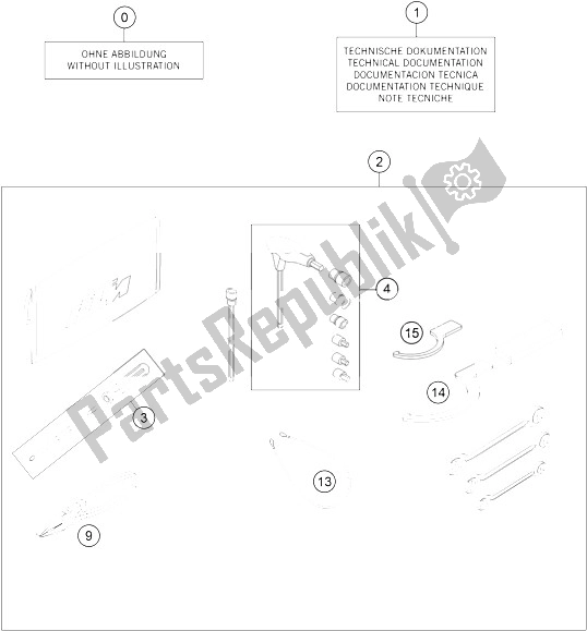 All parts for the Accessories Kit of the KTM 1290 Superduke R Orange ABS 16 Europe 2016