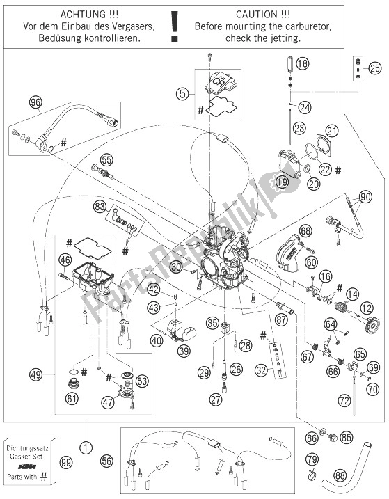 All parts for the Carburetor of the KTM 400 EXC Racing Europe 2007