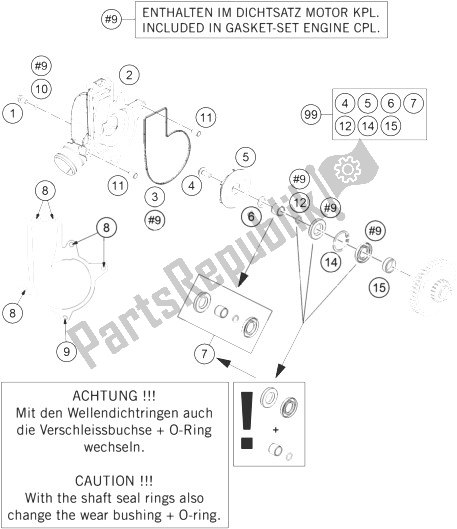 All parts for the Water Pump of the KTM 1290 Superduke R Orange ABS 14 Europe 2014