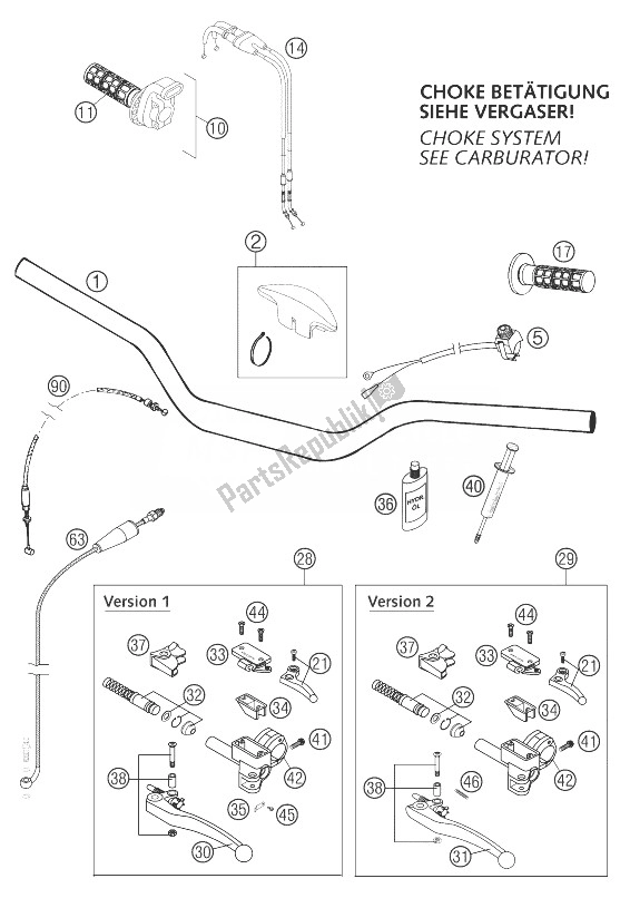 Todas las partes para Manillar, Instrumentos 660 Sms de KTM 660 Supermoto Factory Repl 03 Europe 2003