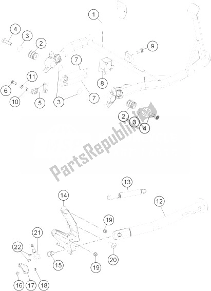 All parts for the Side- Center Stand of the KTM 1190 Adventure ABS Orange Australia 2013