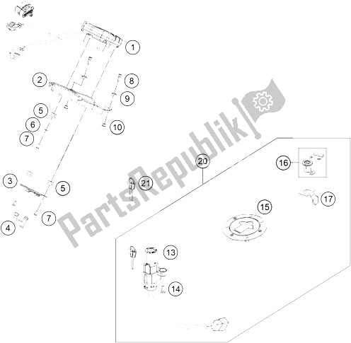 Alle onderdelen voor de Instrumenten / Sluitsysteem van de KTM 125 Duke Orange ABS B D 16 Europe 2016