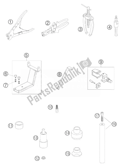 All parts for the Special Tools Chassis Lc8 of the KTM 950 Adventure Orange LOW Europe 2003