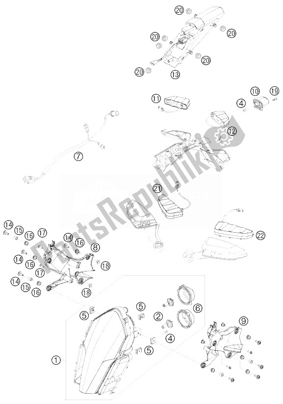 All parts for the Lighting System of the KTM 1190 RC8 Black Australia 2010