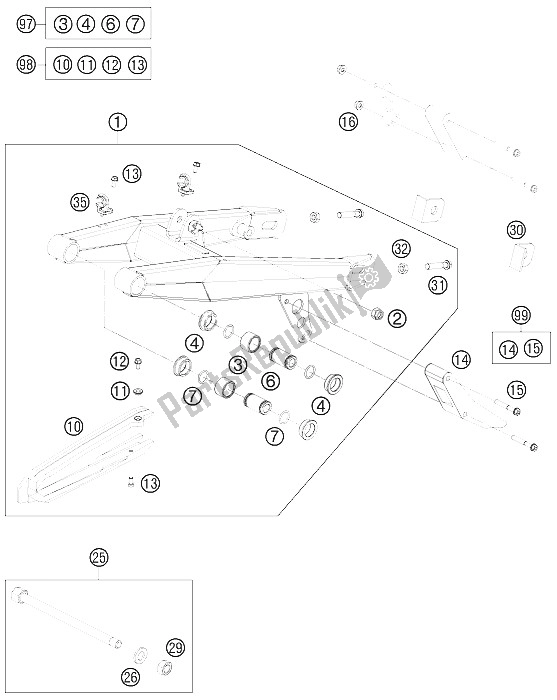 All parts for the Swing Arm of the KTM 65 XC Europe 2009