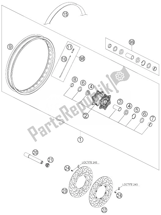 All parts for the Front Wheel Lc8 of the KTM 950 Adventure S Blue High USA 2004