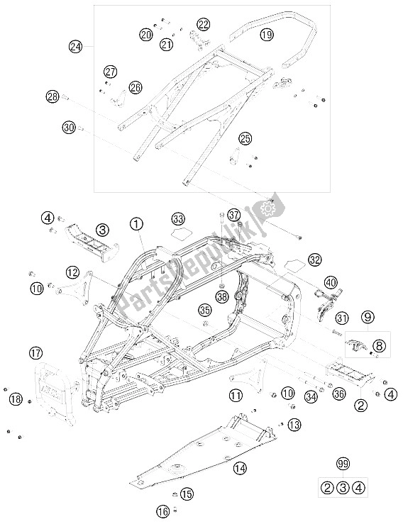 All parts for the Frame of the KTM 505 SX ATV Europe 2009