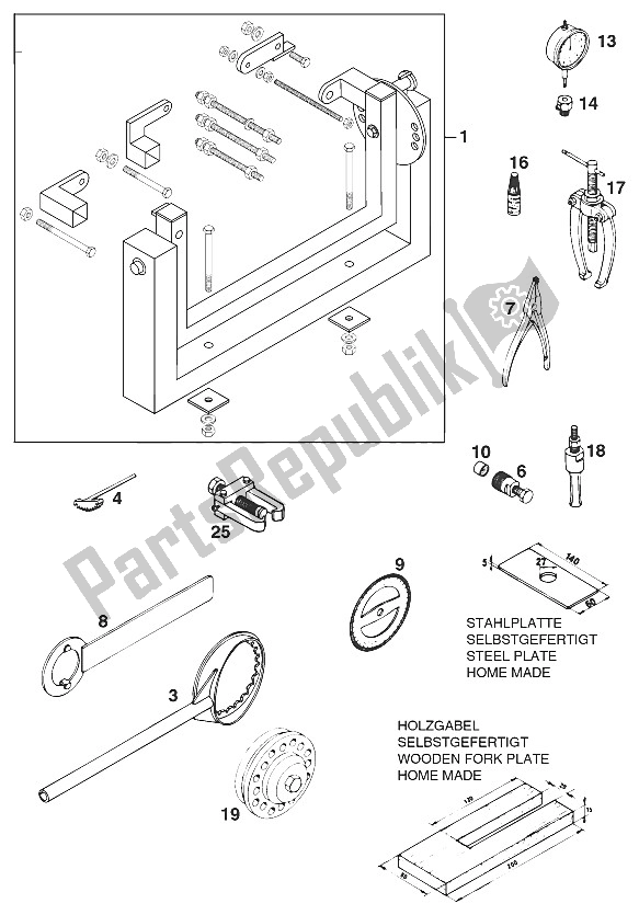 Alle onderdelen voor de Speciaal Gereedschap 250/300/360 van de KTM 250 EGS M ö 12 KW Europe 1996