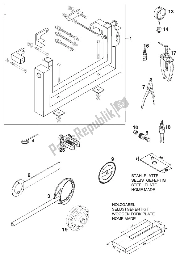 Alle onderdelen voor de Speciaal Gereedschap 250/300/360 van de KTM 250 EXC M O 13 LT Brazil 1996