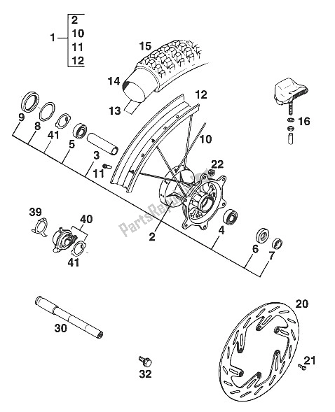 Todas las partes para Rueda Delantera 125-300 Exc, Egs? 94 de KTM 125 E XC USA 1994