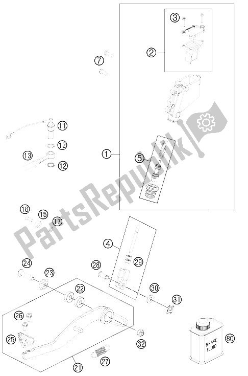 All parts for the Rear Brake Control of the KTM 990 Adventure White ABS 11 Australia United Kingdom 2011