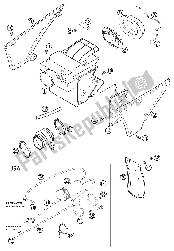 Todas las partes para Caja De Filtro De Aire 640 Lc4 Aventura de KTM 640 Adventure R Australia 2002